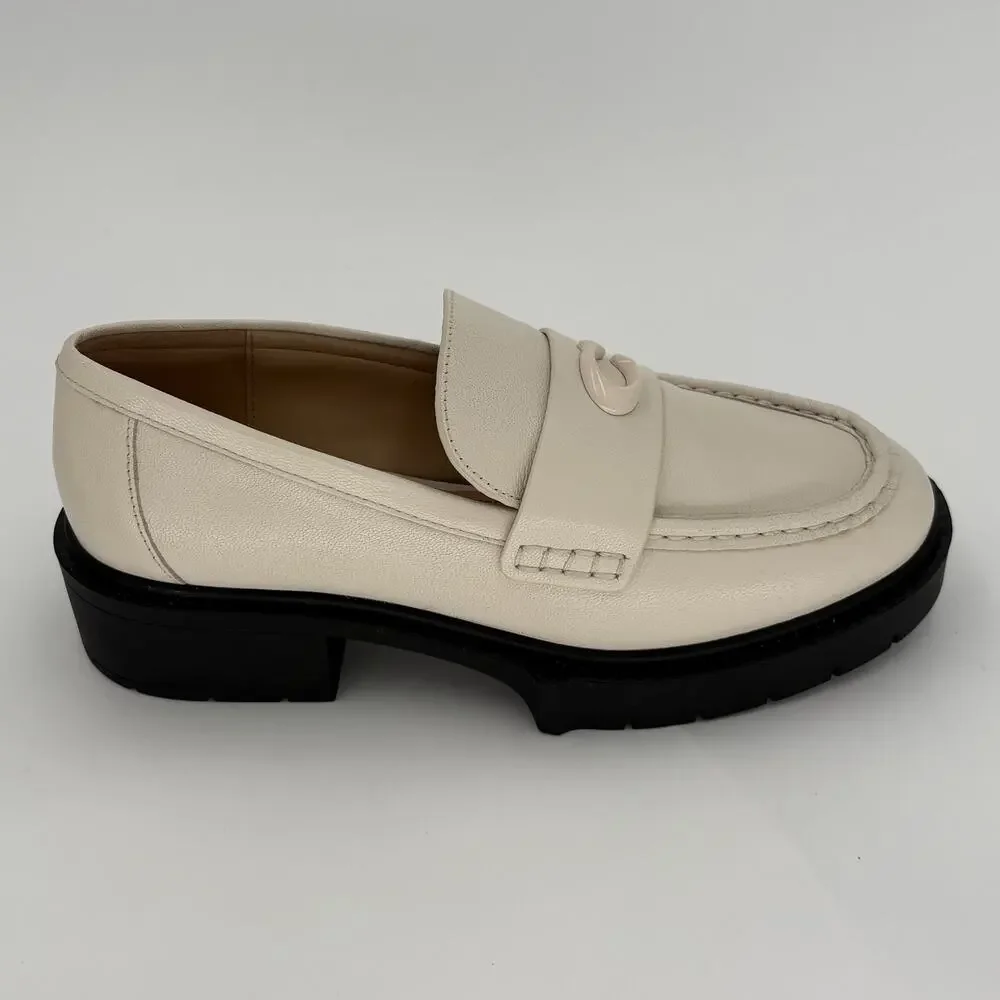 Coach Leah Chalk White Leather Lug Sole Platform Loafers CB990 Size 7B
